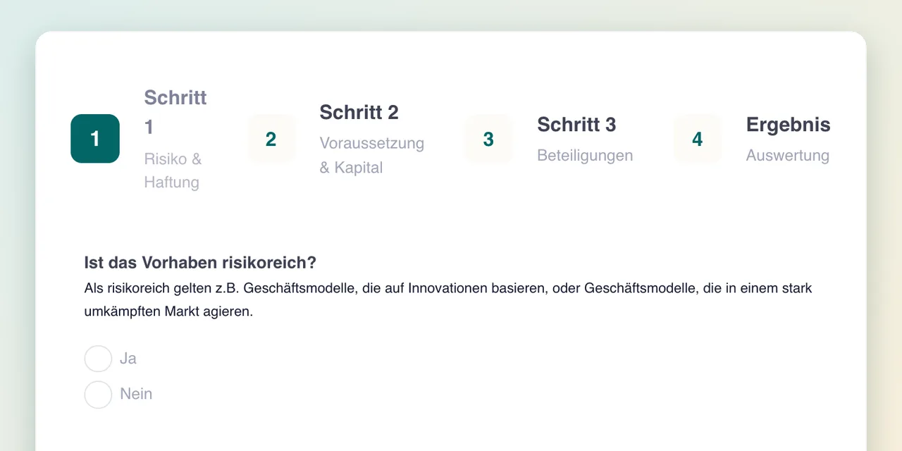 Erster Schritt des Rechtsform-Finders